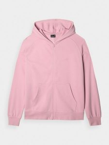 4F Bluza dresowa rozpinana z kapturem damska - różowa XS. Czerwone bluzy 4f, xs, bez wzorów, z bawełny, z kapturem. Za 159,99 zł.