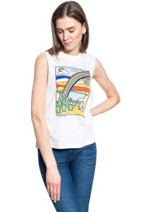 DAMSKI T-SHIRT WRANGLER SLEEVELESS TEE WHITE W7Q6GHX12 112132086. Białe t-shirty Wrangler, s, bez wzorów, bez kołnierzyka, bez ramiączek. Za 69,99 zł.