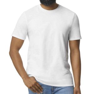 Koszulka Softstyle EZ Unisex Dla Dorosłych. Białe bluzki GILDAN, xl, bez wzorów, sportowe, bez kołnierzyka, bez ramiączek. Za 43,99 zł.