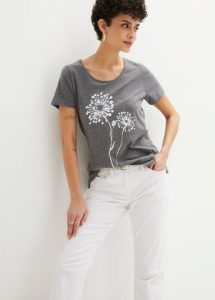 T-shirt. Szare t-shirty bonprix, bez wzorów, bez kołnierzyka, bez ramiączek. Za 42,99 zł.