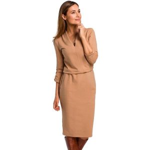 Stylove Sukienka w kolorze jasnobrązowym rozmiar: XL. Brązowe sukienki Stylove, xl, bez wzorów, z bawełny, bez kołnierzyka, bez ramiączek, midi. Za 219,60 zł.