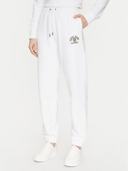 Guess Jeans Spodnie dresowe W5RB63 K68I4 Biały Regular Fit. Białe spodnie dresowe Guess Jeans, xl, z aplikacjami, z bawełny. Za 239,99 zł.