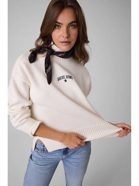 Guess Jeans Sweter W6BR09 Z1252 Kremowy Relaxed Fit. Białe golfy Guess Jeans, xxl, z bawełny, bez kołnierzyka. Za 389,00 zł.