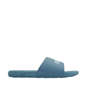 Klapki unisex Puma Cool Cat 2.0. Niebieskie klapki Puma, bez wzorów, z materiału, bez obcasa. Za 79,00 zł.