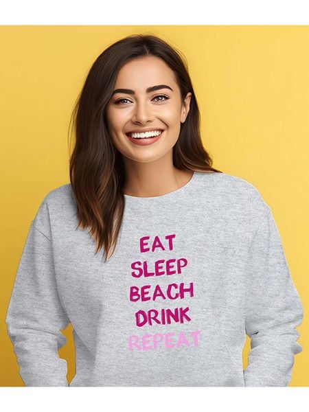 WOOOP Bluza "Eat sleep beach drink repeat" w kolorze szaro-różowym rozmiar: L. Różowe bluzy Wooop, l, bez wzorów, z bawełny, bez kaptura. Za 116,45 zł.