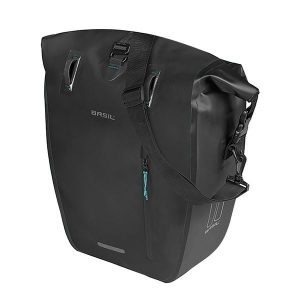 Pojedyncza torba rowerowa Rivo M MIK Hooks, czarna. Czarne torby podróżne i sportowe BASIL, bez wzorów, z materiału, na ramię. Za 279,99 zł.