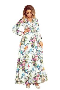 Sukienka Maxi w Kwiaty z Falbanką. Sukienki NUMOCO, s, bez wzorów, z elastanu, wizytowe, bez kołnierzyka, bez ramiączek, maxi. Za 418,90 zł.