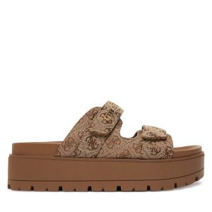 Klapki Guess. Brązowe klapki Guess, z aplikacjami, bez obcasa. Za 479,99 zł.