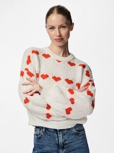 Pieces Sweter w kolorze biało-czerwonym rozmiar: XL. Białe swetry oversize Pieces, xl, bez wzorów, ze splotem, bez ramiączek. Za 100,99 zł.