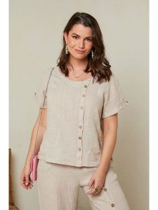 Curvy Lady Lniana koszulka w kolorze beżowym rozmiar: 44/46. Brązowe bluzki Curvy Lady, bez wzorów, ze lnu, klasyczne, bez kołnierzyka, bez ramiączek. Za 122,96 zł.
