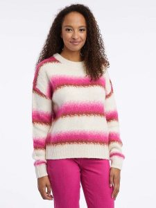 Orsay Sweter w kolorze biało-różowym rozmiar: L. Białe swetry oversize Orsay, l, bez wzorów, z wełny, bez ramiączek. Za 87,61 zł.