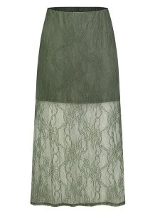 Sublevel Spódnica w kolorze oliwkowym rozmiar: S/M. Brązowe spódnice Sublevel, na co dzień, m, bez wzorów, z koronki, midi. Za 104,99 zł.