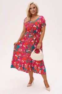 Asymetryczna sukienka Kiara MIDI z wiązaniem i falbanką - Sunset Tropic PLUS SIZE XXL OVERSIZE. Czerwone sukienki Moda Size Plus Iwanek, na co dzień, plus size, bez wzorów, z materiału, eleganckie, z asymetrycznym kołnierzem, plus size, bez ramiączek, midi, asymetryczne. W wyprzedaży za 263,90 zł.