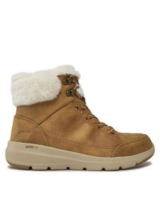 Skechers Botki Glacial Ultra Cozyly 144178/CSNT Brązowy. Brązowe botki Skechers, bez wzorów, z materiału, bez obcasa, na płaskiej podeszwie, bez zapięcia. Za 339,99 zł.