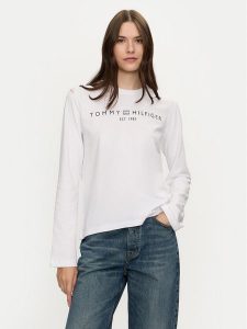 Tommy Hilfiger Bluzka Logo WW0WW43620 Biały Regular Fit. Białe bluzki TOMMY HILFIGER, l, bez wzorów, z bawełny, bez kołnierzyka, bez ramiączek. Za 159,99 zł.
