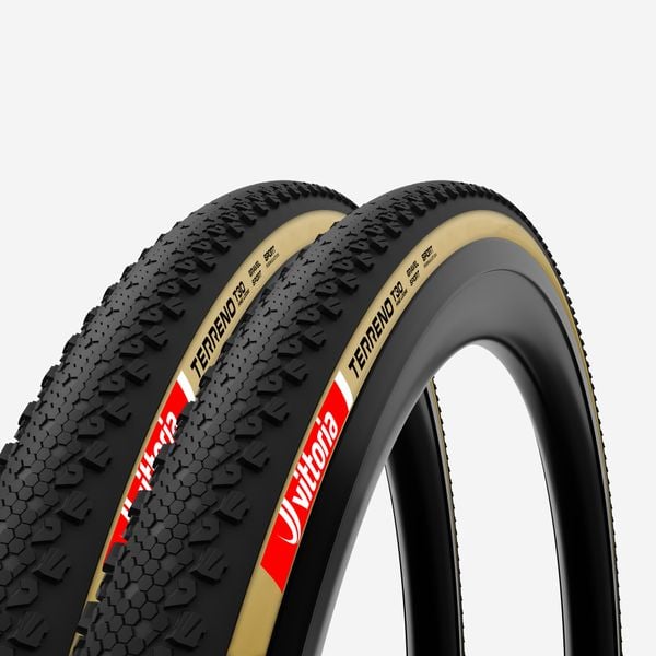 Opona rowerowa gravelowa Vittoria Terreno T30 700x38 tanwall miękkie stopki x2. Brązowe skarpetki VITTORIA, bez wzorów, z gumy. Za 159,99 zł.