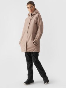 4F Parka przejściowa membrana 8000 damska - brązowa XL. Brązowe kurtki 4f, na zimę, m, bez wzorów, z dzianiny, bez kaptura. W wyprzedaży za 249,99 zł.