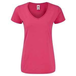 Koszulka Damska Z Dekoltem W Kształcie Litery V. Czerwone bluzki FRUIT OF THE LOOM, l, bez wzorów, sportowe, bez kołnierzyka, bez ramiączek. Za 33,99 zł.