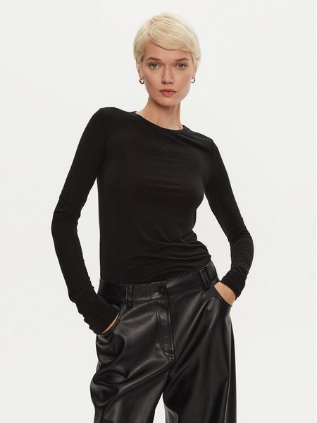 PINKO Bluzka Mulan 102056 A24I Czarny Regular Fit. Czarne bluzki Pinko, l, bez wzorów, z wiskozy, bez kołnierzyka, bez ramiączek. Za 319,99 zł.