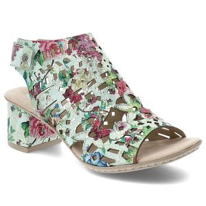Sandały damskie Rieker, cholewka ze skóry ekologicznej z wzorzystym nadrukiem zapinane na rzep, kolorowe, 64780-92. Sandały Rieker, bez wzorów, ze skóry ekologicznej, bez obcasa, bez zapięcia. Za 319,00 zł.