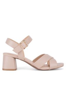 Clara Barson Sandały WSS21574-01 Beżowy. Brązowe sandały Clara Barson, bez wzorów, z materiału, bez obcasa, na słupku, bez zapięcia. Za 69,99 zł.