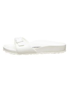 Birkenstock Klapki "Madrid" w kolorze białym rozmiar: 40. Białe klapki Birkenstock, bez wzorów, z otwartym noskiem, bez obcasa. Za 139,54 zł.