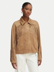 Guess Kurtka z imitacji skóry W6GL45 W2466 Brązowy jasny Regular Fit. Brązowe kurtki Guess, l, z aplikacjami, ze skóry, bez kaptura. Za 413,99 zł.