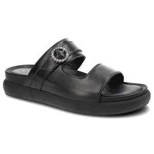 Czarne Klapki Chebello Wygodne Skórzane Buty. Czarne klapki CheBello, bez wzorów, ze skóry, bez obcasa. Za 309,00 zł.
