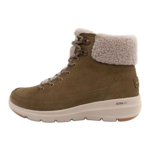 Buty Skechers Glacial Ultra-Woodlands 16677/OLV brązowe. Brązowe botki na zimę, bez wzorów, z materiału, bez obcasa, bez zapięcia. Za 432,01 zł.