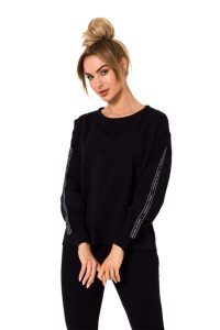 Dresowa Bluza z Lampasami - Czarna. Czarne bluzy MOE, l, bez wzorów, z bawełny, bez kaptura. Za 217,39 zł.
