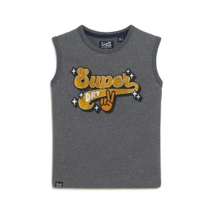 Damski wąski tank top Superdry Retro. Szare topy Superdry, bez wzorów, retro, bez kołnierzyka, bez ramiączek. W wyprzedaży za 158,90 zł.