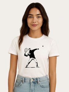 WOOOP Koszulka "Banksy Tennis" w kolorze białym rozmiar: M. Białe bluzki Wooop, m, bez wzorów, z bawełny, bez kołnierzyka, bez ramiączek. Za 56,99 zł.