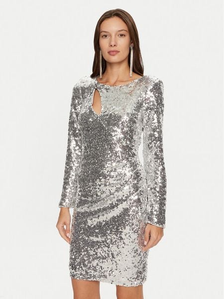 Rinascimento Sukienka koktajlowa CFC0019792002 Srebrny Slim Fit. Szare kombinezony Rinascimento, xl, bez wzorów, z syntetyku, wizytowe, bez kołnierzyka, bez ramiączek. Za 379,99 zł.