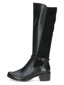 Caprice Skórzane kozaki w kolorze czarnym rozmiar: 37,5. Czarne kozaki Caprice, na zimę, bez wzorów, ze skóry, bez obcasa, bez zapięcia. Za 430,76 zł.