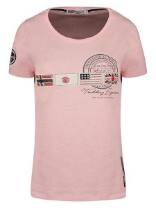Geographical Norway Koszulka "Jorama" w kolorze jasnoróżowym rozmiar: XL. Różowe bluzki Geographical Norway, xl, bez wzorów, z bawełny, bez kołnierzyka, bez ramiączek. Za 70,24 zł.