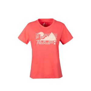 T-shirt damski AULP BINTA luźny turystyczny z recyklingu. Czerwone koszulki sportowe Aulp, bez wzorów, z materiału, bez ramiączek. W wyprzedaży za 79,99 zł.