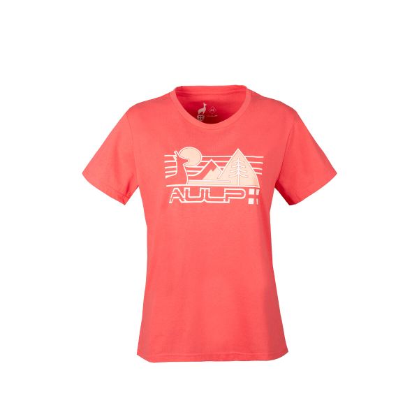 T-shirt damski AULP BINTA luźny turystyczny z recyklingu. Czerwone koszulki sportowe Aulp, bez wzorów, z materiału, bez ramiączek. W wyprzedaży za 79,99 zł.