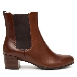 Botki ECCO. Brązowe botki ecco, bez wzorów, bez obcasa, na słupku, bez zapięcia. Za 539,99 zł.