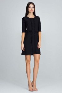 Czarna Elegancka Krótka Sukienka z Falbankami. Czarne sukienki Figl, l, bez wzorów, z elastanu, eleganckie, bez kołnierzyka, bez ramiączek, mini. Za 269,00 zł.