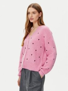YAS Kardigan Bow 26034899 Różowy Regular Fit. Czerwone kardigany YAS, z syntetyku. Za 289,99 zł.