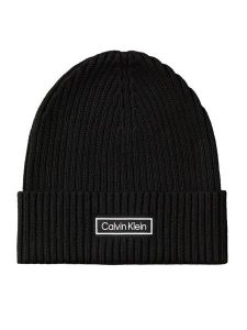 Calvin Klein Czapka Patch Chunky Rib Cotton Beanie LV04D8053G Czarny. Czarne czapki Calvin Klein, bez wzorów, z bawełny. Za 139,99 zł.