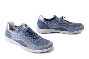 RIEKER REMONTE R3518-15 blue combination, półbuty damskie. Niebieskie półbuty Rieker Remonte, bez wzorów, bez obcasa, bez zapięcia. Za 369,90 zł.
