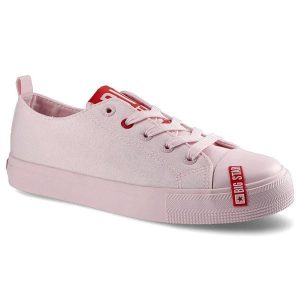 Różowe Trampki Big Star Damskie Modne Obuwie. Czerwone trampki Big Star, z aplikacjami, z gumy, bez zapięcia. Za 89,99 zł.