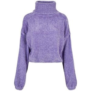 Bluza damska z golfem Urban Classics chenille. Niebieskie bluzy Urban Classics, bez wzorów, bez kaptura. Za 206,00 zł.