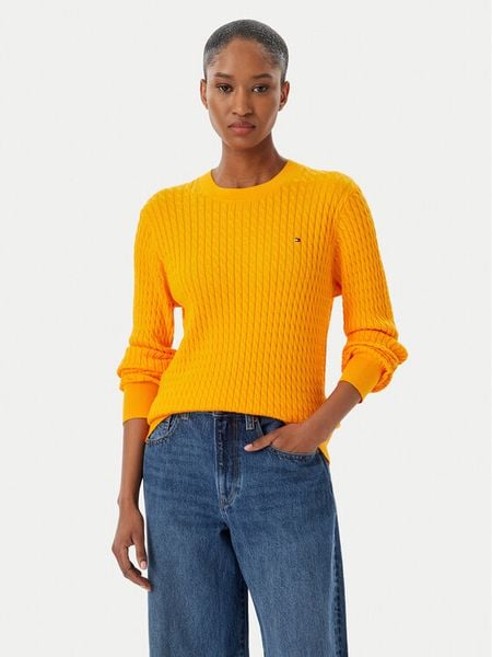 Tommy Hilfiger Sweter Fine WW0WW44993 Pomarańczowy Regular Fit. Brązowe swetry klasyczne TOMMY HILFIGER, xl, z bawełny, bez kołnierzyka. Za 428,99 zł.