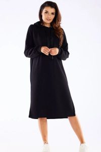 Bluzowa sukienka z kapturem bawełna premium czarna. Czarne sukienki Infinite You, na co dzień, m, bez wzorów, z bawełny, bez kołnierzyka, bez ramiączek, maxi. Za 289,00 zł.