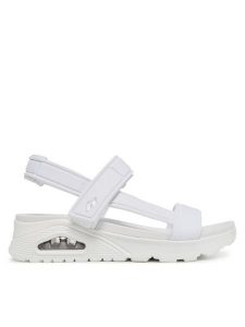 Skechers Sandały Uno-Summer Stand2 119813/WHT Biały. Białe sandały Skechers, bez wzorów, z materiału, bez obcasa, na koturnie, bez zapięcia. Za 199,99 zł.