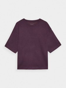 4F T-shirt regular z modalem damski - fioletowy M. Fioletowe t-shirty 4f, m, bez wzorów, z dzianiny, bez kołnierzyka, bez ramiączek. W wyprzedaży za 39,99 zł.
