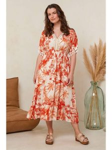 Curvy Lady Sukienka w kolorze pomarańczowo-kremowym rozmiar: 40/42. Brązowe sukienki Curvy Lady, bez wzorów, z wiskozy, klasyczne, bez kołnierzyka, bez ramiączek, maxi. Za 136,45 zł.