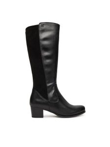 Caprice Kozaki 9-25500-45 Czarny. Czarne kozaki Caprice, bez wzorów, ze skóry, bez obcasa, na słupku, bez zapięcia. Za 699,99 zł.